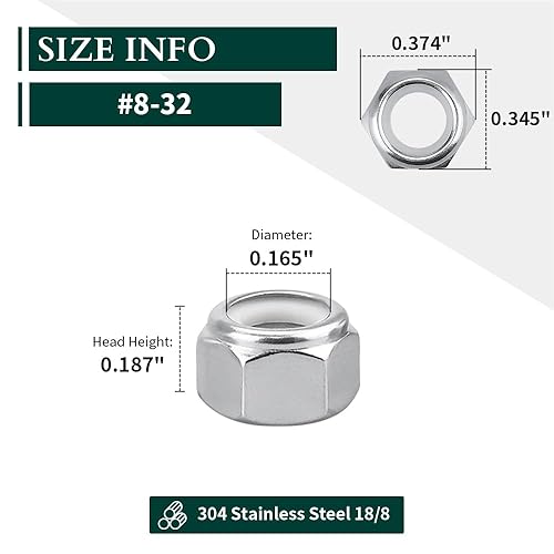 Vista 27 de Tuercas de seguridad hexagonales de nailon 7/16-14, atornillador hexagonal, acabado brillante, acero inoxidable 304 18-8 SS, rosca gruesa, paquete