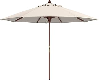 California Umbrella 9' Premium Commercial Hardwood Patio Umbrella, Manual Lift With Sunbrella Natural Fabric