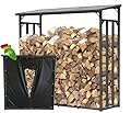 QUICK STAR Metal Firewood Rack Outdoor with Cover 4.7 x 2.3 x 4.7 feet Anthracite | Heavy Duty Logs Holder | Fireplace Wood Storage Rack with Weather Protection half Cord