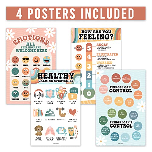Hadley Designs Feelings Chart For Kids Ages 4-8 - Emotions Chart For Toddlers 3-5, Counseling Feelings Posters For Classroom Calming Corner, Social Emotional Learning Posters, Retro Classroom Decor - Image 6