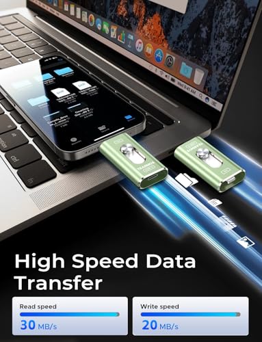 Image of 256GB Photo Stick for iPhone Flash Drive, Memory Stick Phone Storage for Photos and Videos Files Backup, Compatible with iPhone iPad Android PC, Plug & Play, No App Required (Sage Green)