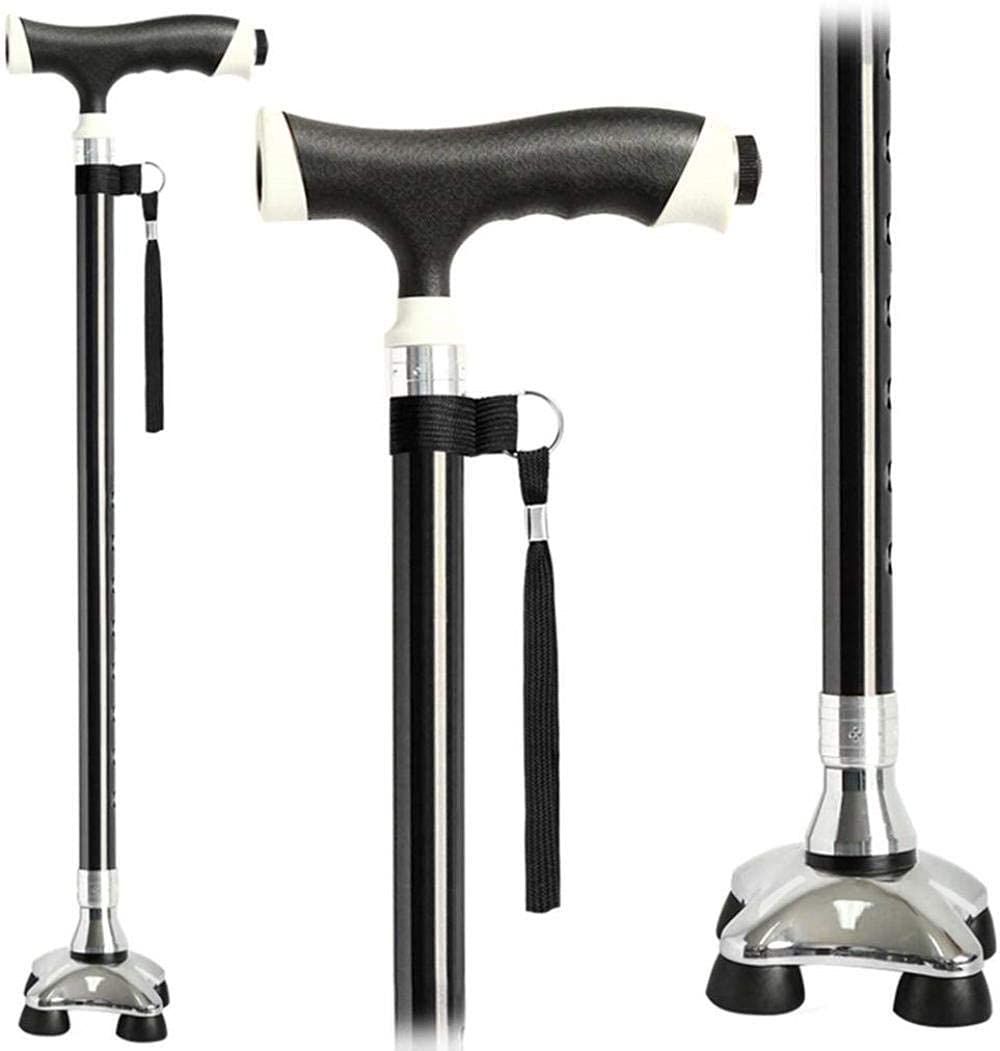 Bastón, Bastón LED Altura Regulable 72 a 94cm 10 Posiciones Base 4 Patas Aluminio Multicolor(Bronze)