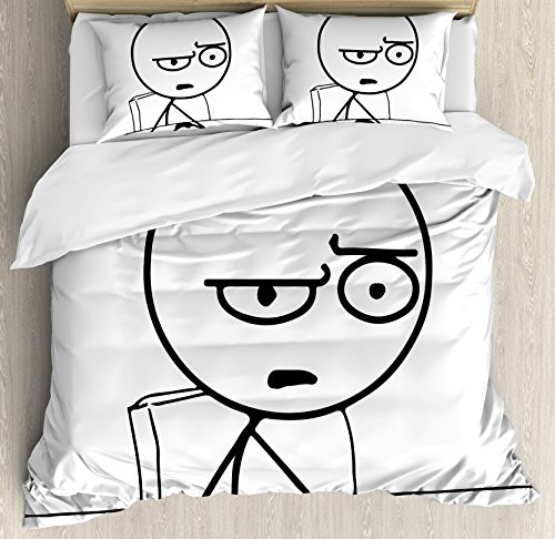Ambesonne Meme Face Duvet Cover Set, Queen, 3 Pieces