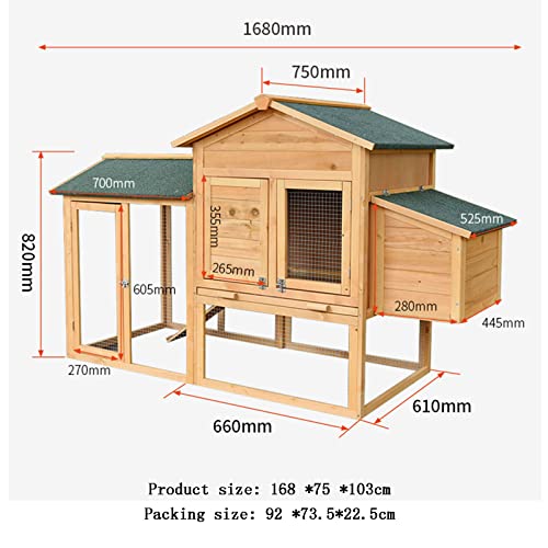 KKVV 66-Zoll-Holz-Geflügelkäfig, großer wasserdichter Kaninchenstall Hühnerstall, Outdoor-Hasenkäfig-Haustierhaus mit… – Bild 3