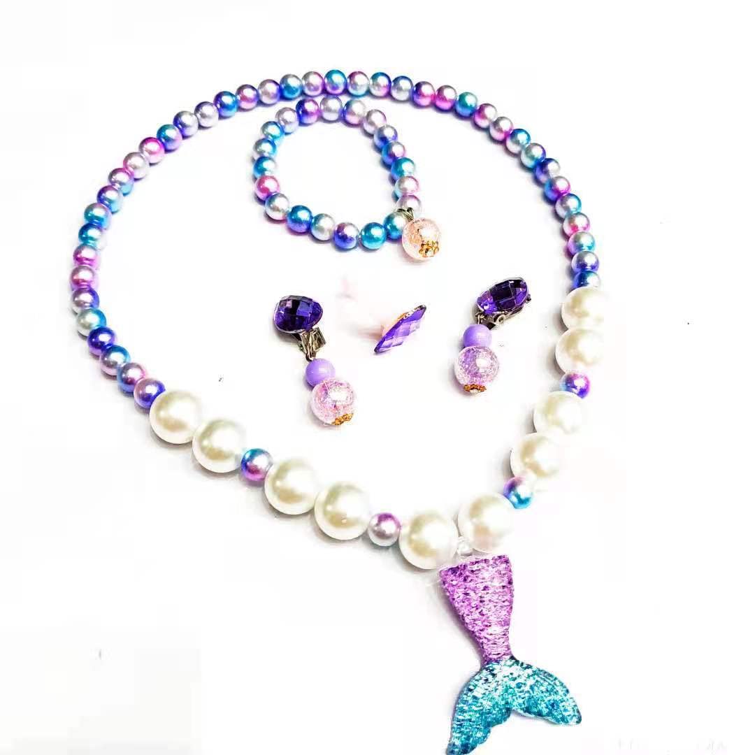 6 Piezas Pulsera Niña, Joyas Niña 6 Años, Accesorios de Vestir de Sirena, Collar 8 Años, Set de Joyas, Incluyendo Corona, Aretes, Collares, Pulseras, Anillos, para Juegos de Rol