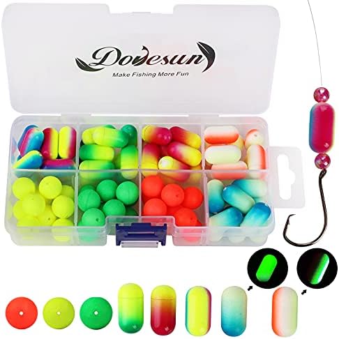 Dovesun Foam Floats Pompano Rigs Fishing Rig Floats Fly Fishing Floats Bright Color Round+Cylindrical with Tackle Box 80PCS