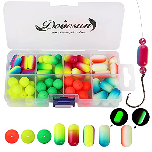 Dovesun Foam Floats Pompano Rigs Fishing Rig Floats Fly Fishing Floats Bright Color Round+Cylindrical With Tackle Box 80Pcs #TOP11