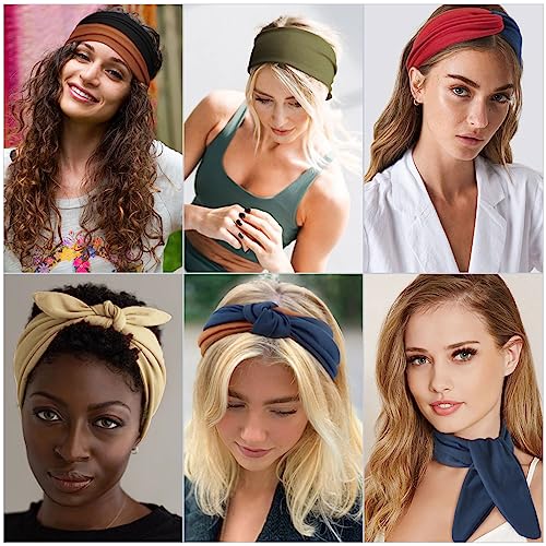 Image of DRESHOW 8 Pack Adjustable Knotted Headbands Non Slip Elastic Yoga Hair Bands Solid Colors Headbands for Women and Girls