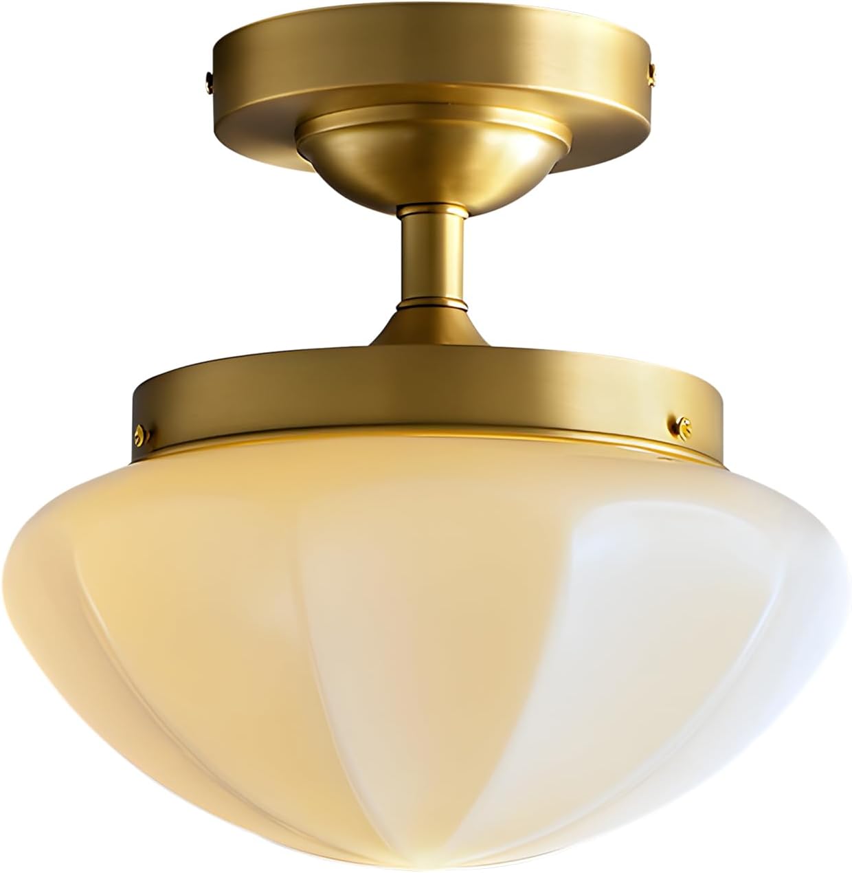 Mid Century Ceiling Lamp Glass Semi Flush Mount Ceiling Light Modern Ceiling Lights with Milky White Glass Shade E26 Indoor Ceiling Lighting for Hallway Dinig Room Bedroom Balcony MCL04-GD