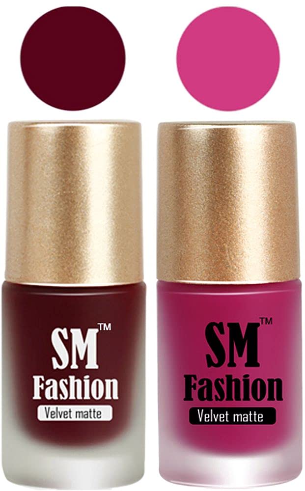 sm fashion nail polishes, maroon-magenta velvet matte nail paint combo set of 2 pcs 7ml each