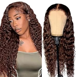 Echthaar Perücke Schwarz Frauen 4×1 Transparente Spitze vorne 150% Dichte Deep Wave Wig 26 inch Brazilian Virgin Human Hair Wig #4 Chocolate Brown Lace Front Wig Human Hair
