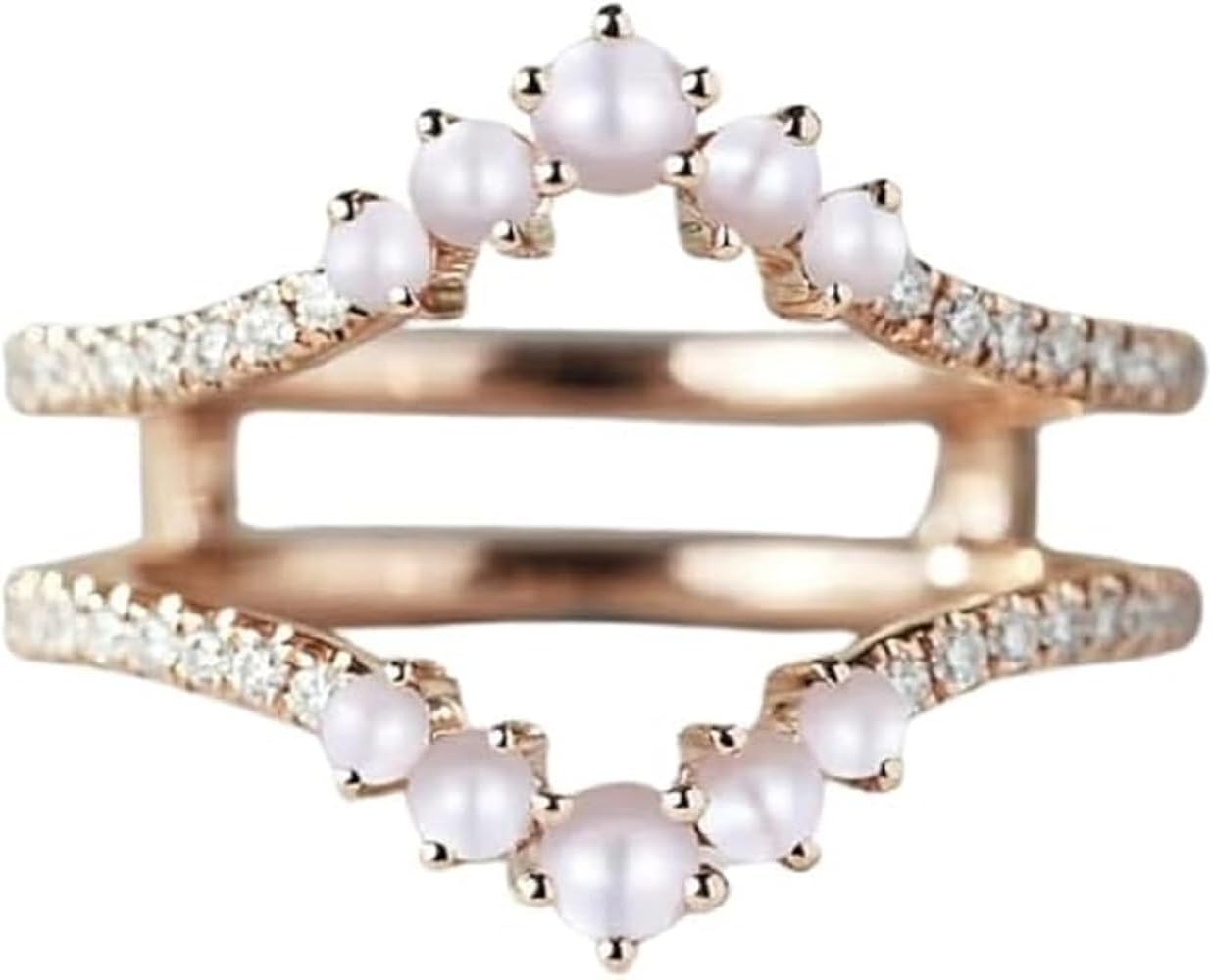 925 Sterling Silver Round Cut Pearl & Diamond Classic Anniversary Enhancer Wrap Ring Guard for Women's In 14K Rose Gold Finish