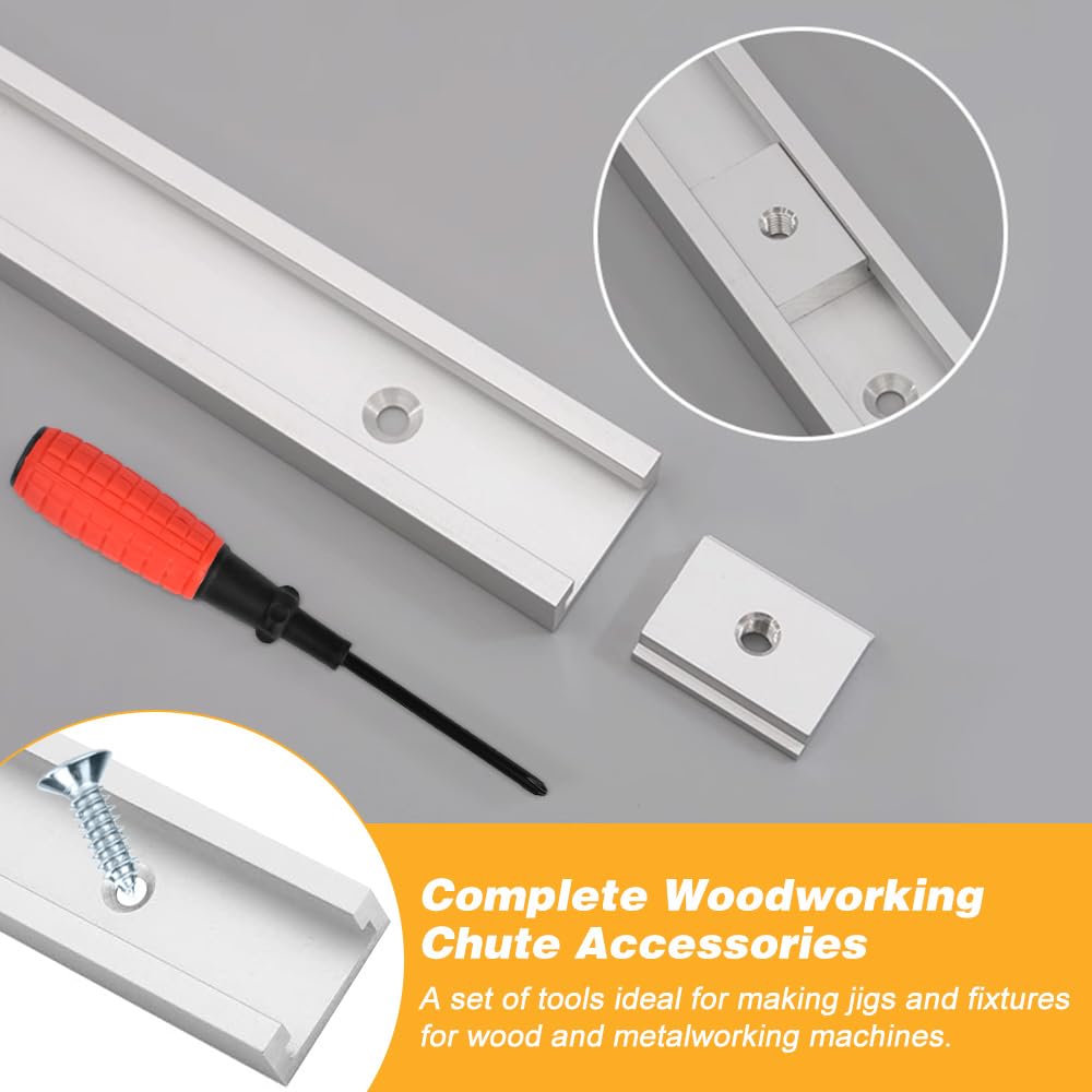 2 Piezas Guías T de 400 mm Riel para Mesa de Trabajo con 4 Tuercas 8 Tornillos y 1 Desatornillador Guía de Aluminio para Sierra de Banco Guía Deslizante para Mesa de Corte Router Fresadora