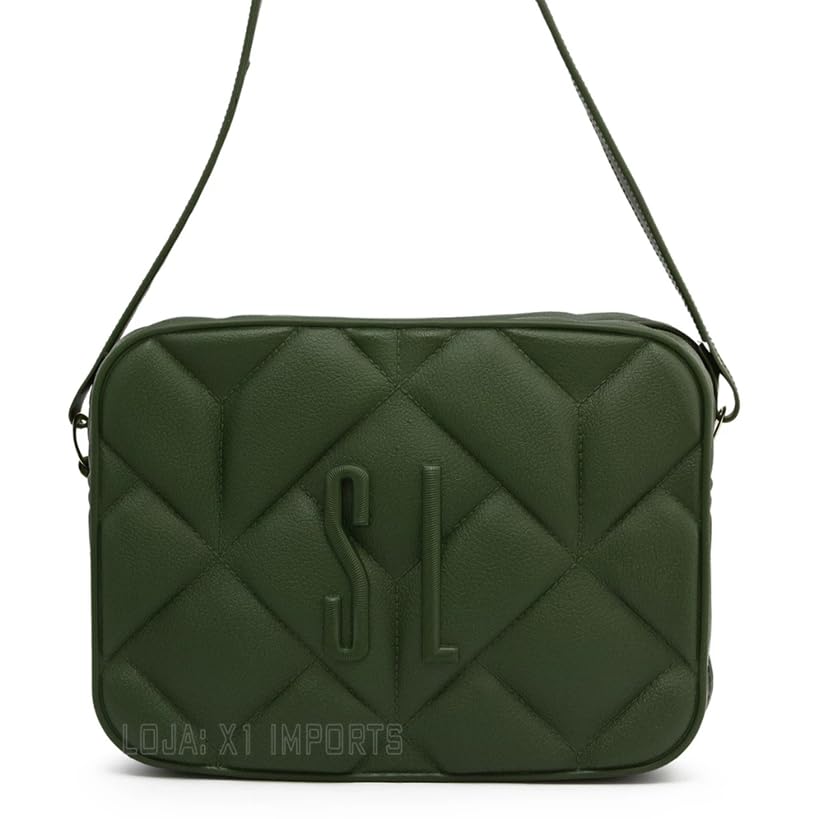 Santa Lolla Virginia Bolsa Transversal Feminina, Matelassê, Alça Ajustável, Fecho Dourado, (Verde Militar)