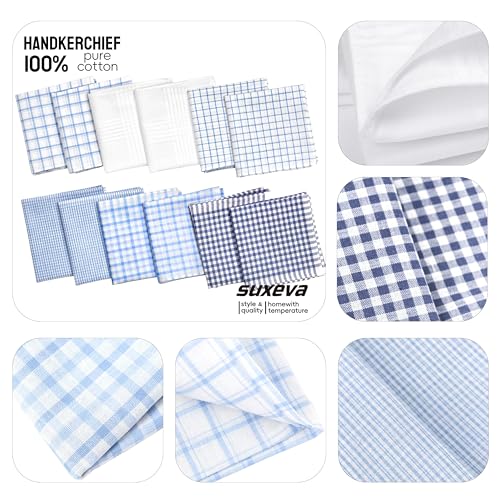 Image of Men's 12pcs 100% Cotton Checkered Handkerchiefs Gift Box, 15.75 Inch Soft Breathable Absorbent Large Pocket Squares