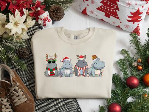 Christmas Hippo Sweatshirt, Cute Retro Hippo Xmas Gift Shirt, Hippo Lover Christmas Shirt, Hippo Xmas Tee Gift, Xmas Hoodie Present, Cozy Winter Shirt, Oversized Shirt, Cute Animal Christmas Gift2