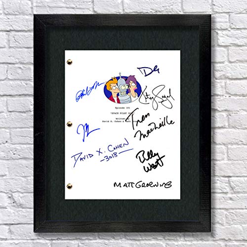 Futurama TV Cast Autographed Signed Reprint 8.5x11 Script Framed 13x15 Matt Groening, David Cohen, John Dimaggio, Billy West, Katey Saga, Bender, Philip J Fry