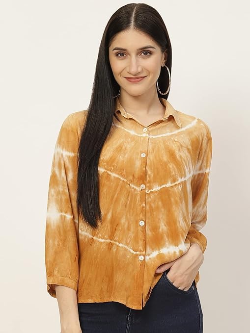 Image of Maaesa - Women Handcrafted Tie-Dye Rayon Shirt | Casual & Office Wear | Relaxed Fit | Long Sleeve | Breathable & Lightweight Fabric