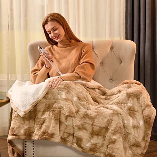 Image of Bearhug Electric Blanket Throw Size, 50 inch x 60 inch Heated Blanket with 6 Heating Levels & 4H Auto Shut-Off, Machine Washable Soft Velvet to Sherpa Reversible Heated Throw for Office, Couch and Sofa