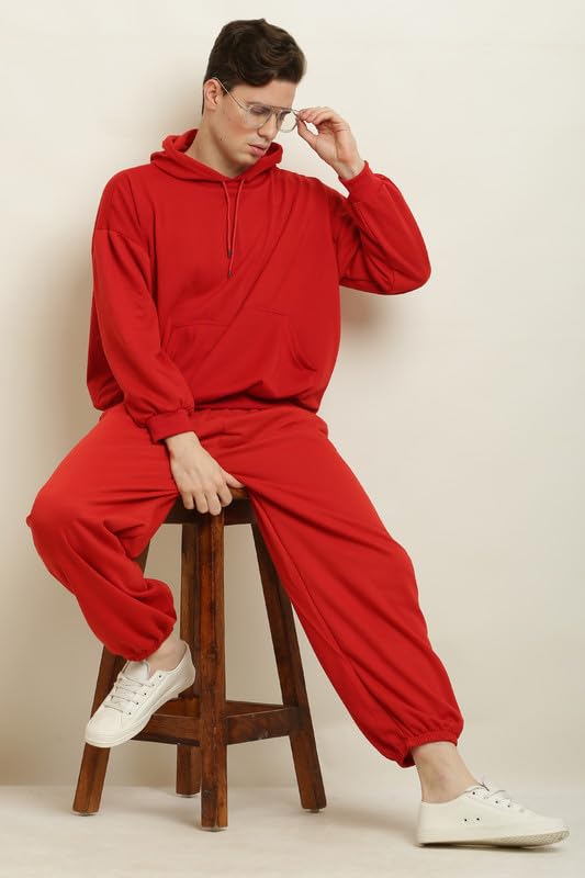 Image of Men's Fleece Long Sleeve Pullover Hoodies Set Full Length Winter Nightwear Pajama and Hoodie Set Tracksuit Gym Suit Night Suit