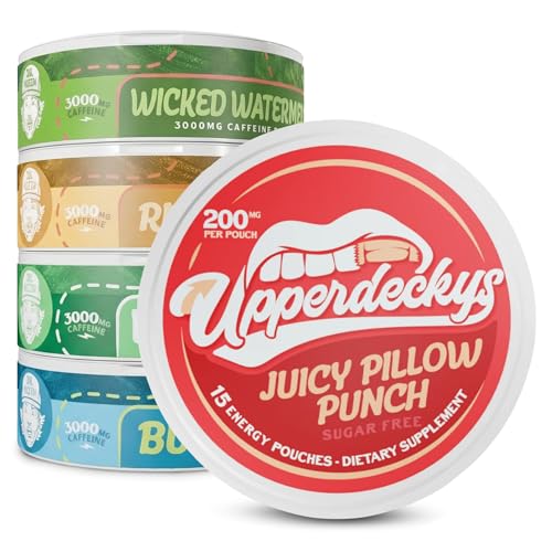 Upperdeckys Caffeine Energy Pouches - 200mg Caffeine Supplement for Energy and Focus - Multi-Pack Nicotine Free Gym Supplements for Men & Women - No Jitters, No Crash & Dip Alternative - 5 Pack