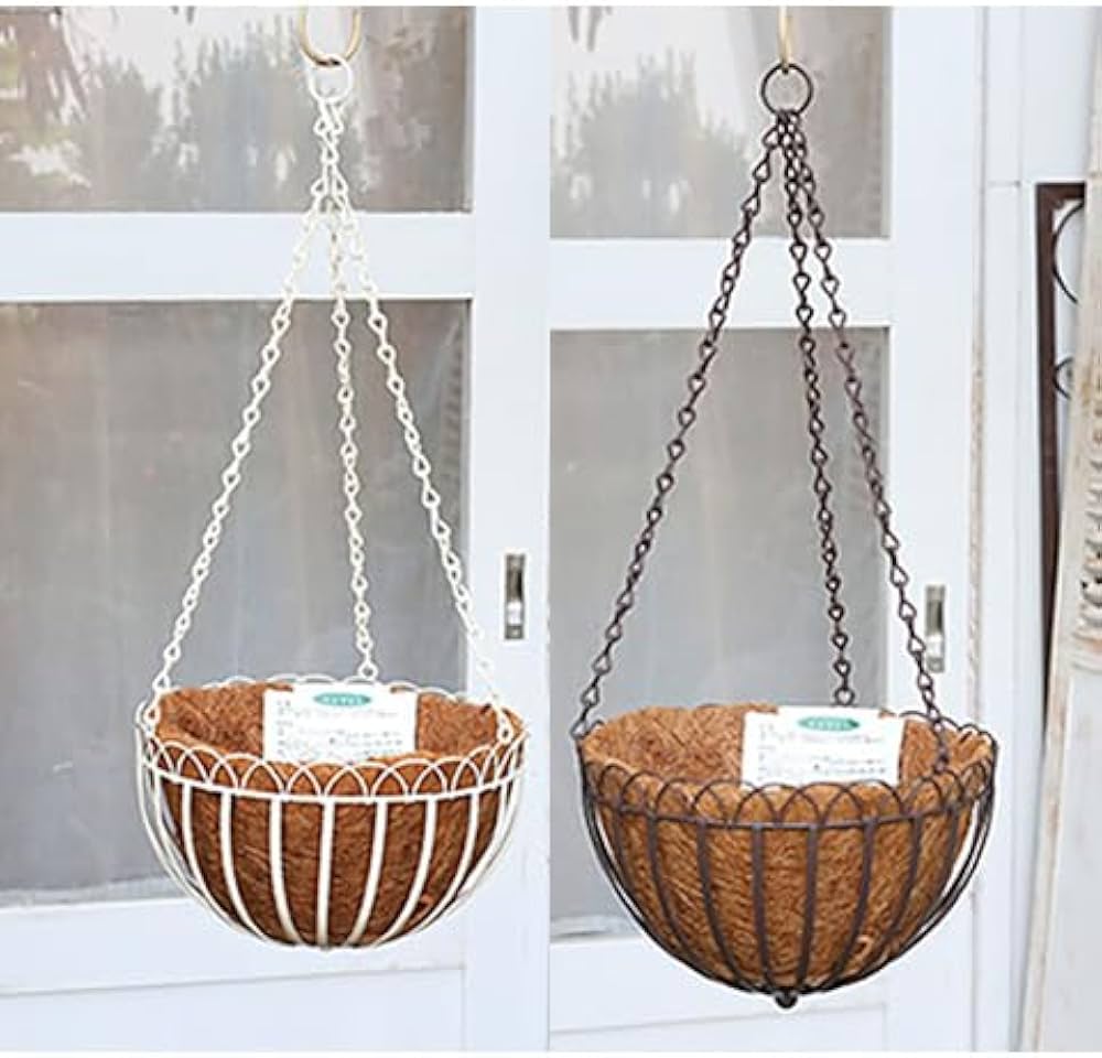 アイアン　ハンギング　かご　吊り下げ Amazon｜ガーデニング雑貨 ヤシマット付き 吊りカゴ アイアン