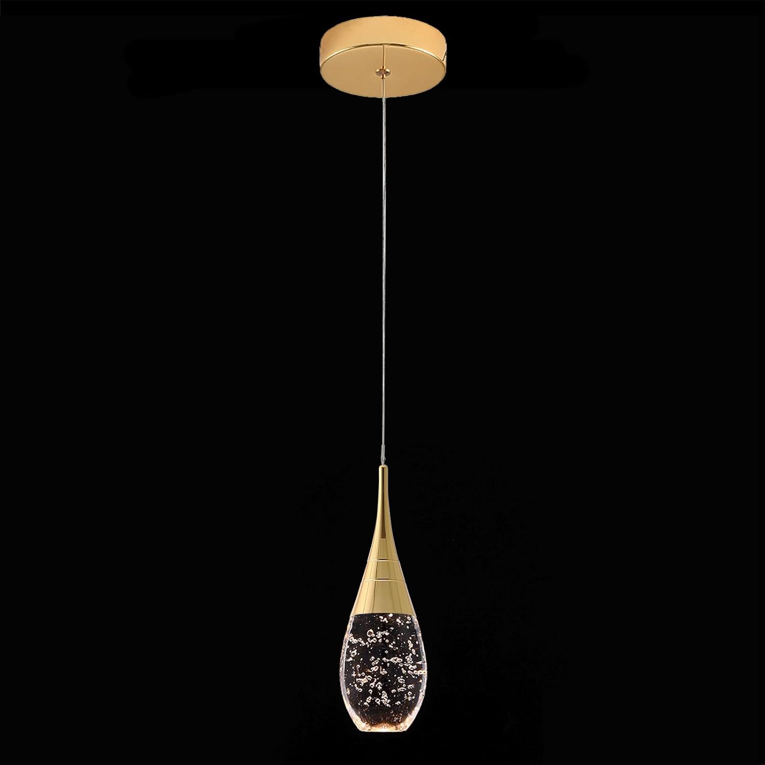 JoollySun Mini Crystal Pendant Light: 1-Light Teardrop Dimmable 3-Color LED Pendant for Kitchen Island Bathroom - Polished Gold