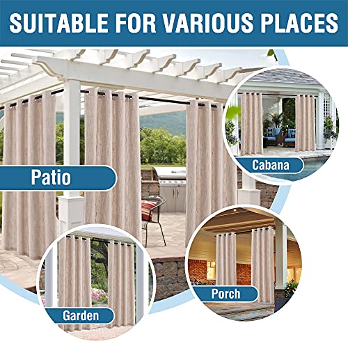 Outdoor Curtain For Patio Waterproof Linen Look Heavy Duty Indoor/Outdoor Solid Rustproof Grommet Curtain Thermal Insulated Sunlight Block Drape For Gazebo/Porch, 52”W X 84”L, Linen, 1 Panel #TOP5