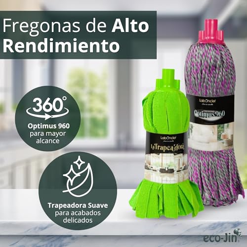 Eco-Jin Pack GLOW | Difusor | Fregona Optimus | Fregona Trapeadora | Bayeta Microfibra | Estropajo Con Esponja | Limpiador Multiusos - imagen 2