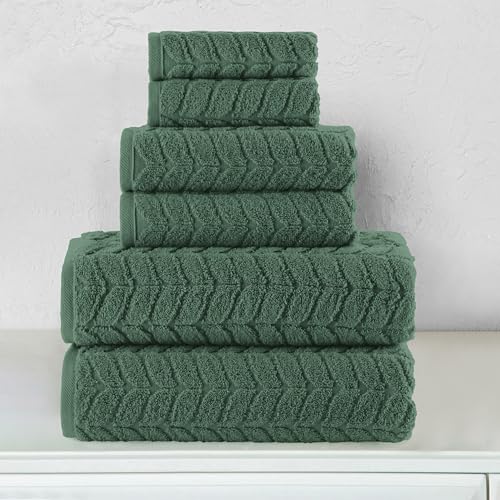 Image of Elegant Comfort Luxury 6-Piece 100% Turkish Cotton Jacquard Braided Textured Premium Hotel Quality Towel Set- Soft and Absorbent, Includes 2 Bath Towels, 2 Hand Towels and 2 Washcloths, Forest Green