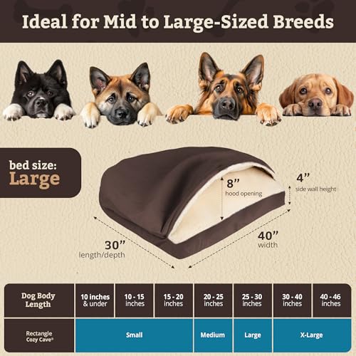 Image of Snoozer Rectangle Cozy Cave Dog Bed, Hooded Dog Bed, Hot Fudge (L)