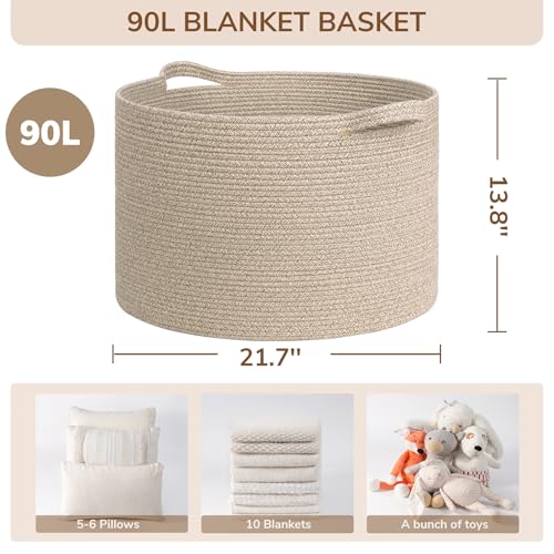 Image of INDRESSME XXXLarge Blanket Basket for Living Room 21.7 inch x 21.7 inch x 13.8 inch-Storage Basket with Handle for Organizing Toy Pillows Woven Wicker Laundry Basket Stuffed Animal Toy Storage for Play Room