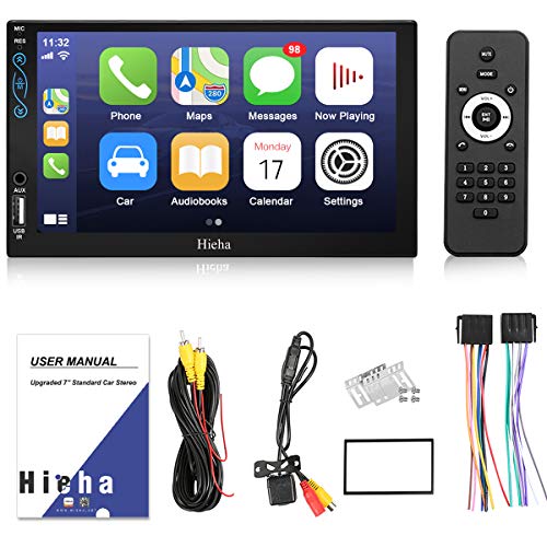 Hieha Auto Play Car Stereo, 7 inch Double Din Standard Universal Touch Screen in-Dash Car Radio Receiver, MP5 Player with Bluetooth, Rear View Camera, Steering Wheel Controls