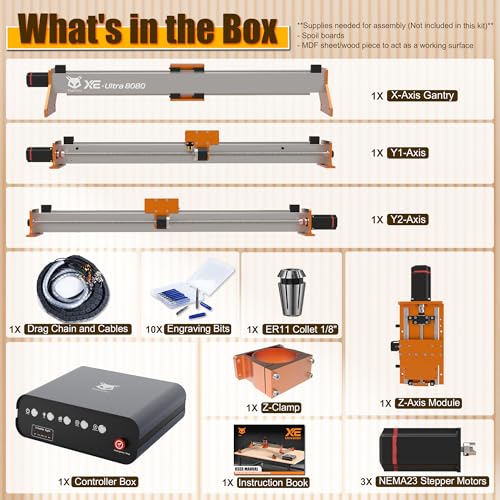 FoxAlien XE-Ultra 8080 CNC Router Machine with NEMA 23 Closed-loop Stepper Motor, Large Size Benchtop Engraving Milling Machine for Woodworking, Aluminum, Acrylic, Carbon Fiber DIY Cutting by FoxAlien - Image 9