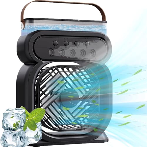 La Mejor Recopilación de Enfriador de Aire Portatil al mejor precio. 47 Hxeir Ventilador de Aire Acondicionado Portátil, Mini Enfriador de Aire Evaporativo con 3 Velocidades y 3 Modos de Pulverización y 7 luz LED, 450ml de Tanque de Agua, para...