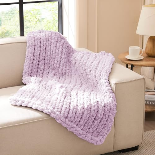 Image of L'AGRATY Chunky Knit Throw Blanket for Couch, 30'' x 40'' Knit Throw, Purple