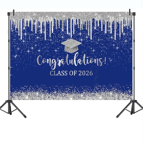 Fondo para graduación azul y plata 7x5 pies miniatura 6