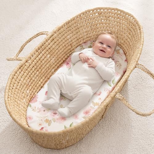 Image of PHF 3 Pack Soft Bassinet Sheets, Floral & Bow Breathable Comfy Cradle Sheets for Baby Boys, No Slip Universal Fit for Most Cradle and Bassinet Mattress, Floral & Bow