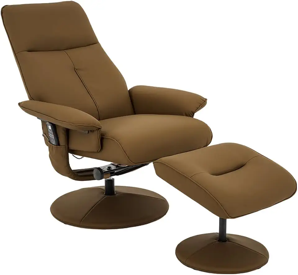 Poltrona de Massagem Reclinável Arizona Giratória com Puff para os Pés Pu Caramelo G56 - Gran Belo