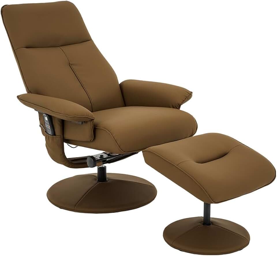 Poltrona de Massagem Reclinável Arizona Giratória com Puff para os Pés Pu Caramelo G56 - Gran Belo