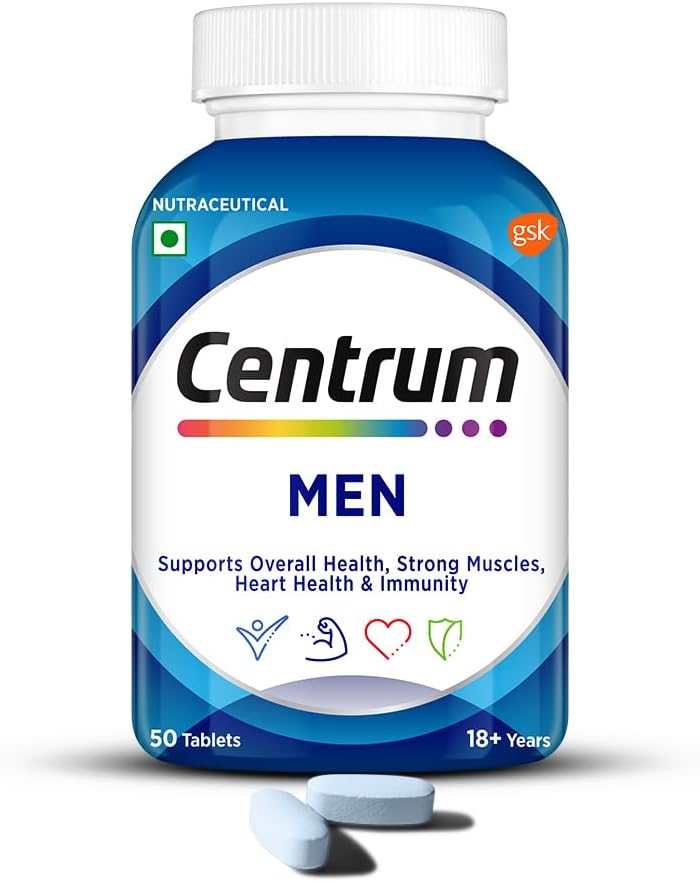 Centrum Men - Multivitamin Tablet for Men | With 23 Vital Nutrients including Zinc, Magnesium, Vitamin B, C, D, Calcium for Energy, Immunity, Muscles and Overall Health | Veg - 50 tablets