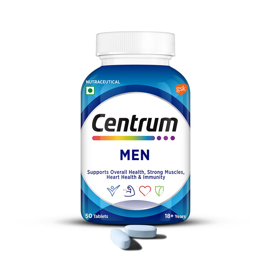 Centrum Men - Multivitamin Tablet for Men | With 23 Vital Nutrients including Zinc, Magnesium, Vitamin B, C, D, Calcium for Energy, Immunity, Muscles and Overall Health | Veg - 50 tablets