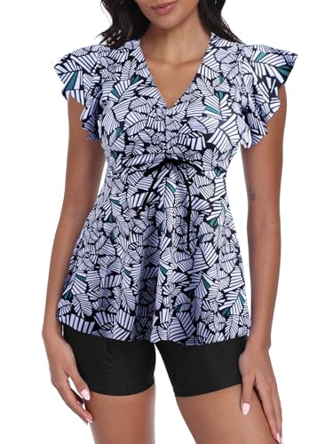 Ecupper Damen Zweiteilig Badeanzug Push up Tankini Set mit Badeshorts...