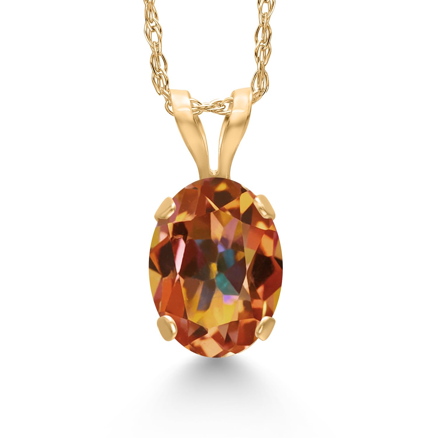 14K Yellow Gold Oval Gemstone Birthstone Solitaire Pendant Necklace | Oval 7X5MM Gold Necklace for Women | with 18 Inch Chain