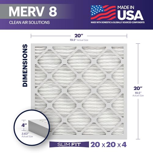 Image of BNX TruFilter 20x20x4 (19.5'' x 19.5'' x 3.63'' Slim Fit) MERV 8 Air Filter 2-Pack - MADE IN USA - Air Conditioner Furnace Filters HVAC AC Furnace Filters for Dust, Pet, Mold, Pollen MPR 600-700 FPR 5