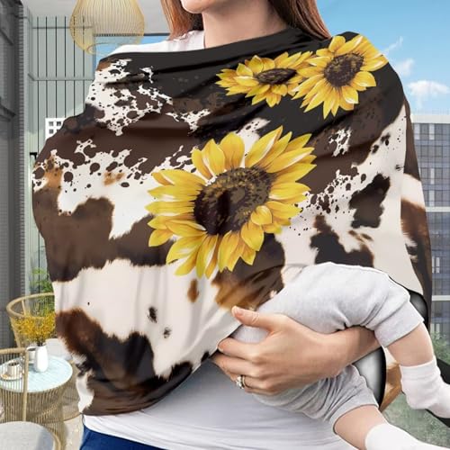 Image of Sunflower Baby Car Seat Cover,Infant Carseat Canopy, Cow Print Nursing Breastfeeding Cover,Stretchy Carrier Covers for Stroller /High Chair /Shopping Cart