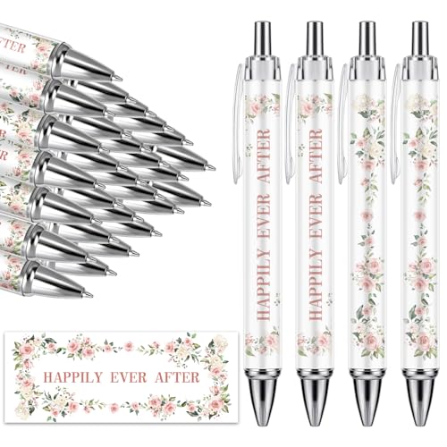 Whaline 24Pcs Bridal Shower Ballpoint Pens Retractable Wedding Floral Picture Pens Plastic Black Ink Pens for Guest Wedding Games Proposal Bachelor Favors Souvenirs Slumber Party Gifts
