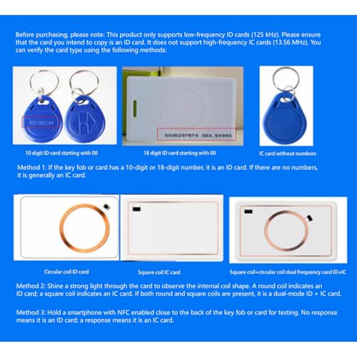 125 kHz RFID Reader Writer RFID-Kartenkopierer EM4100 EM410X Handheld-RFID-ID-Karten-Duplikator mit 6 ID-Karten und Tags für Community, Schule, Büro usw.