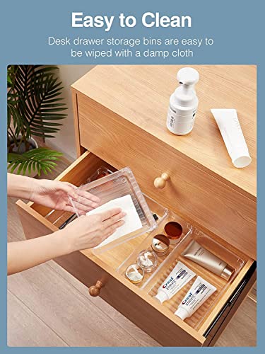 Image of Zollyss 4 Pcs Clear Plastic Clothes Drawer Organiser Trays, Multipurpose Drawer Storage Bins for Wardrobe, Closet, Vanity, Makeup & Office Desk, Clear
