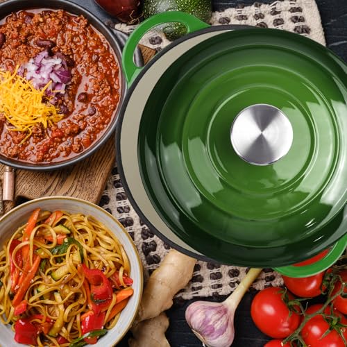 Image of 3 Quart Dutch Oven Enameled Cast Iron with Lid - Big Dual Handles - Oven Safe up to 500F - Classic Round Pot for Versatile Cooking Green
